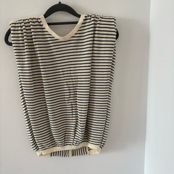 ba&sh Knit Sleeveless Shoulder Pads Top Vest Cardigan Lony Ecru & Navy Size M - Picture 7 of 10